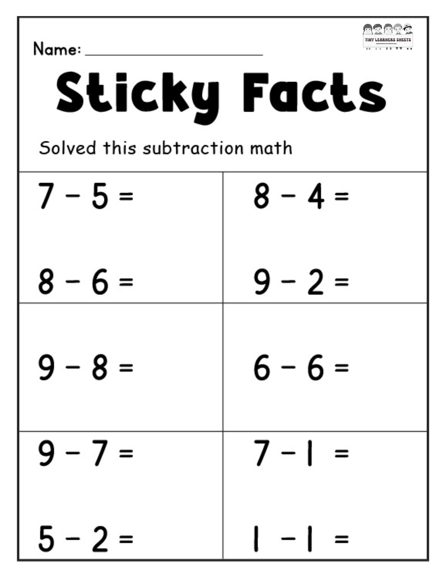 Sticky Facts Subtraction